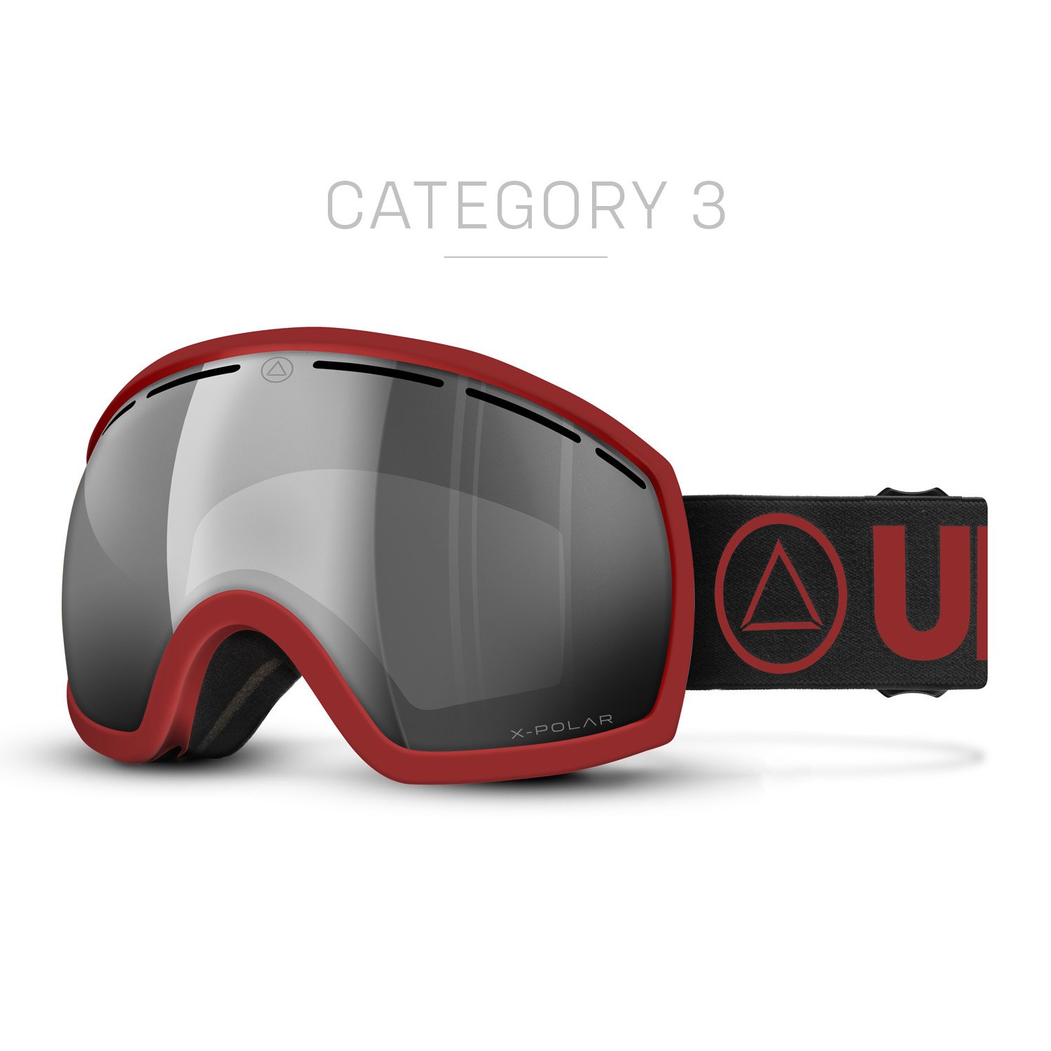 Uller® Vertical Red/Grey ski goggles featuring X-POLAR lens technology, designed for high performance and clarity in extreme conditions.