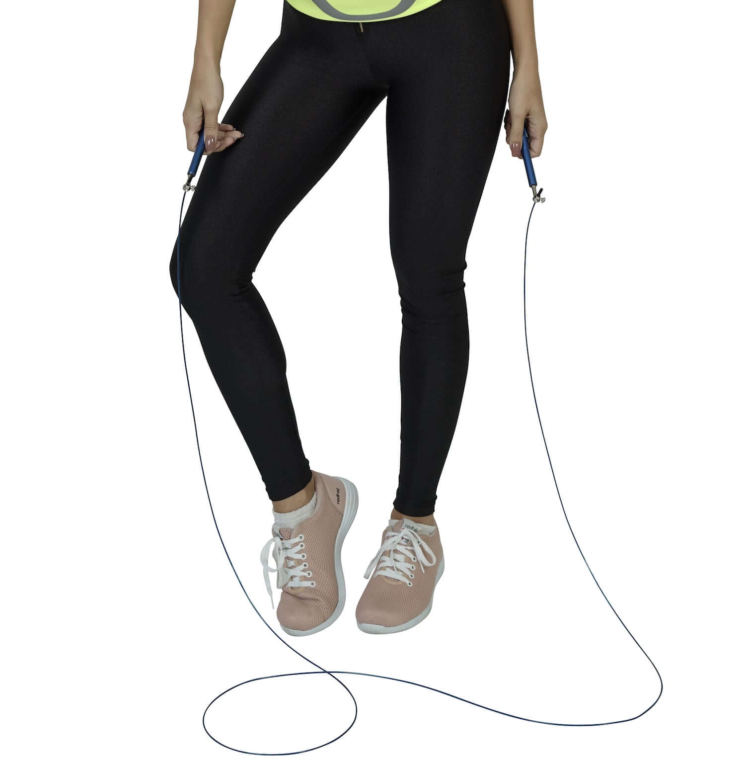 A weighted jump rope with adjustable steel wire cable, featuring sure-grip handles and a compact design for portable workouts.