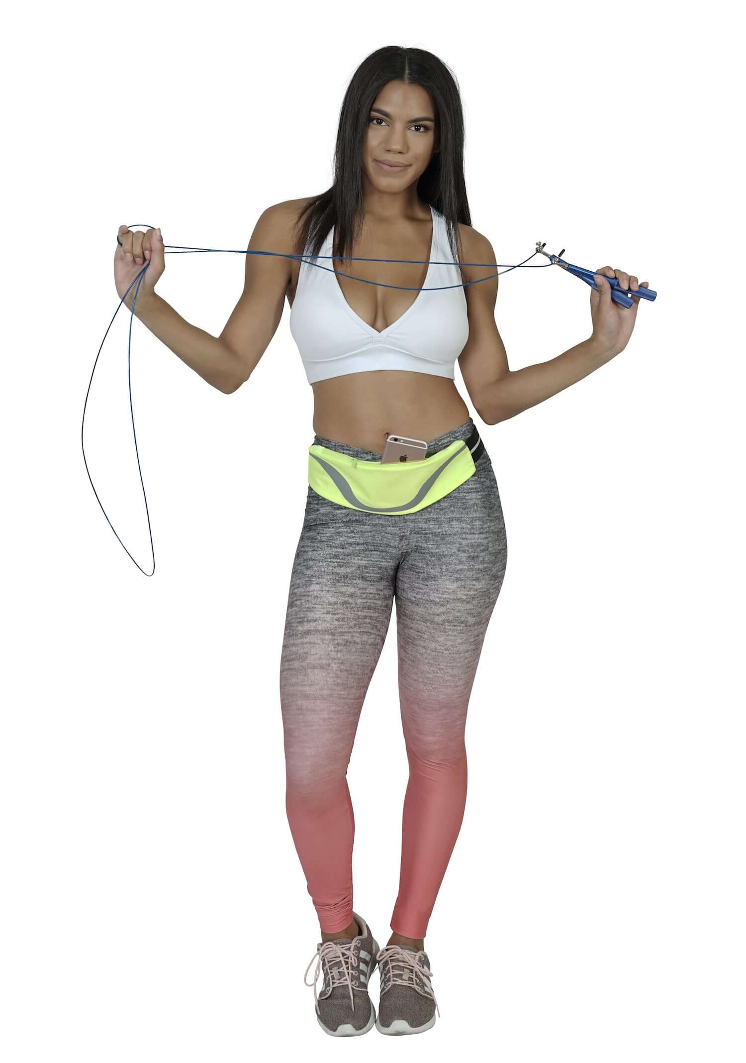 A weighted jump rope with adjustable steel wire cable, featuring sure-grip handles and a compact design for portable workouts.