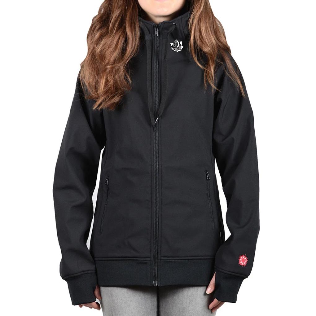 Women's Tech Zip Hoodie featuring a marsupial pocket, YKK zippers, and a breathable waterproof membrane, designed for comfort and style.