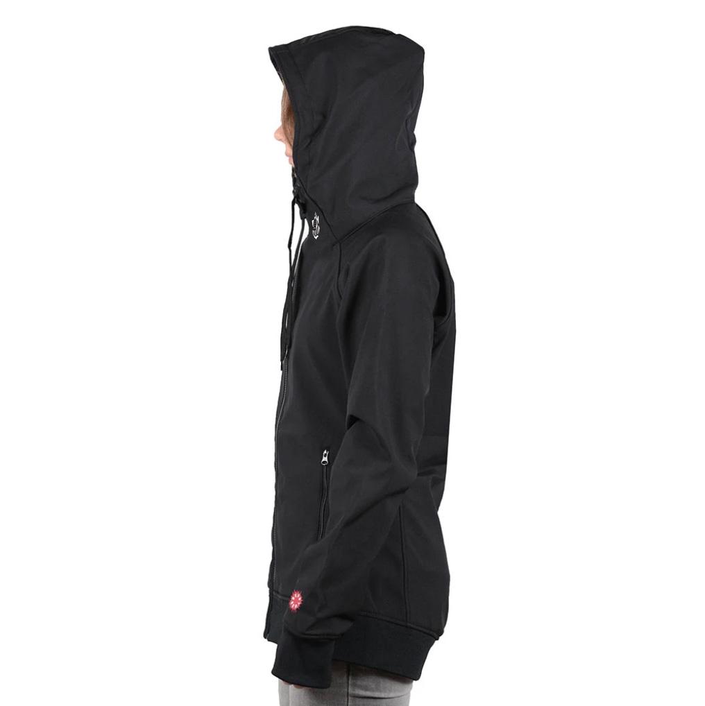 Women's Tech Zip Hoodie featuring a marsupial pocket, YKK zippers, and a breathable waterproof membrane, designed for comfort and style.