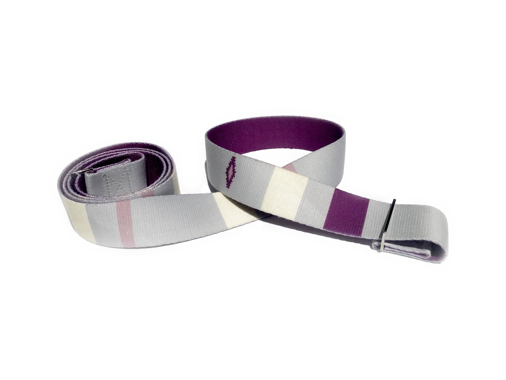 Yoga Strap Suzy made of 100% cotton with metal buckles, measuring 60 inches by 2 inches, ideal for yoga and stretching.