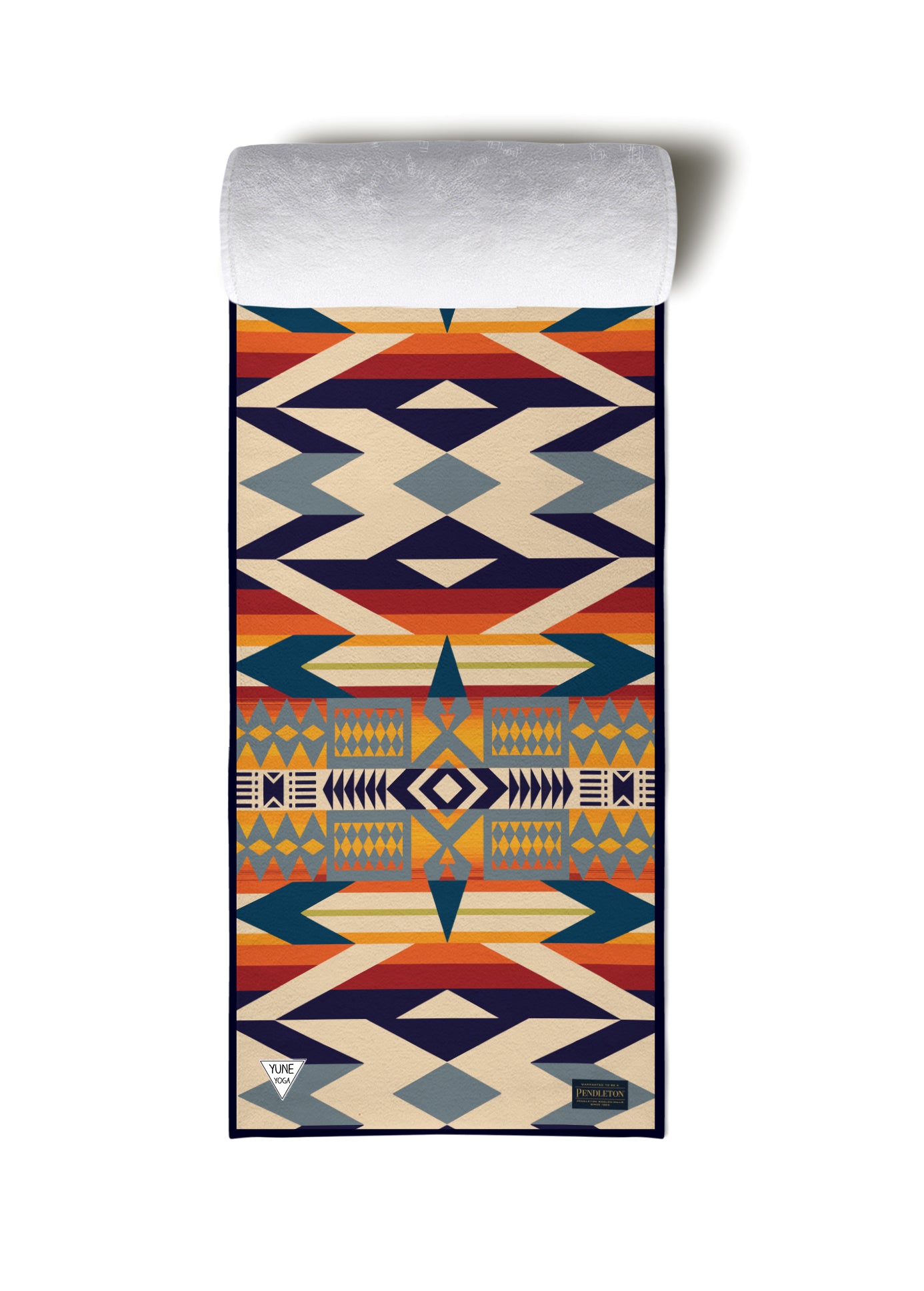 Yoga Towel Pendleton Fire Legend featuring vibrant colors and slip-resistant silicon underside for enhanced grip during yoga practice.