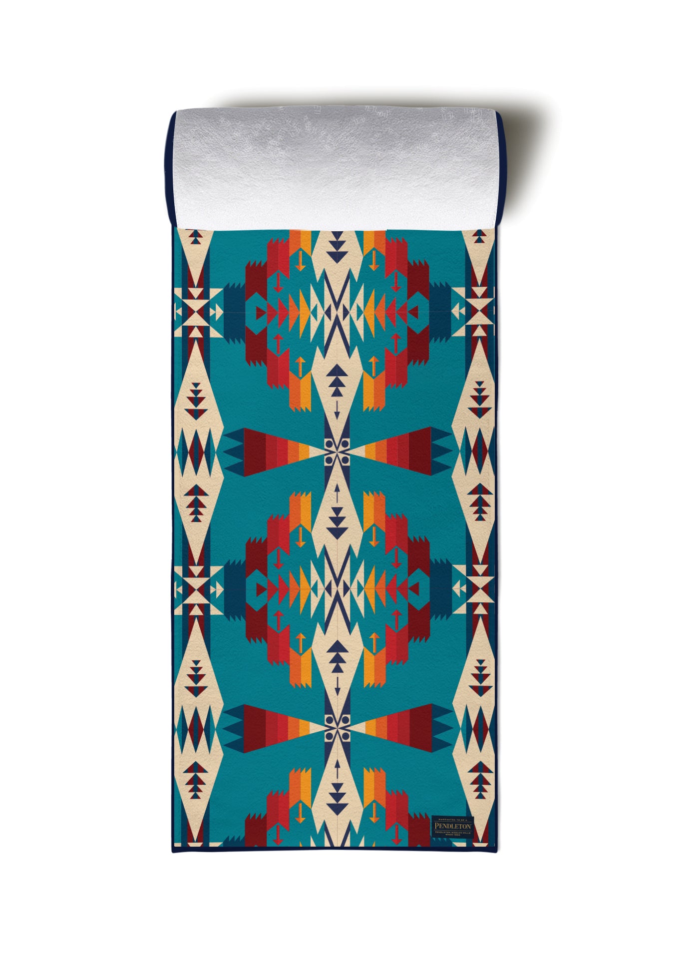 Yoga Towel Pendleton Tucson Turquoise featuring a slip-resistant silicon underside and vibrant turquoise design, perfect for yoga practice.