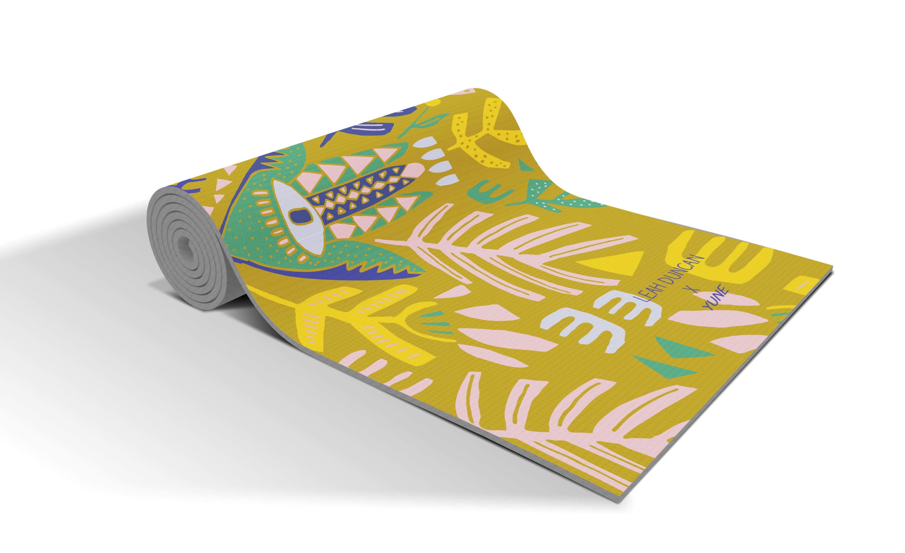 Yune Yoga Mat Leah Duncan Hamsa featuring a vibrant design, non-slip surface, and extra thickness for comfort during yoga practice.