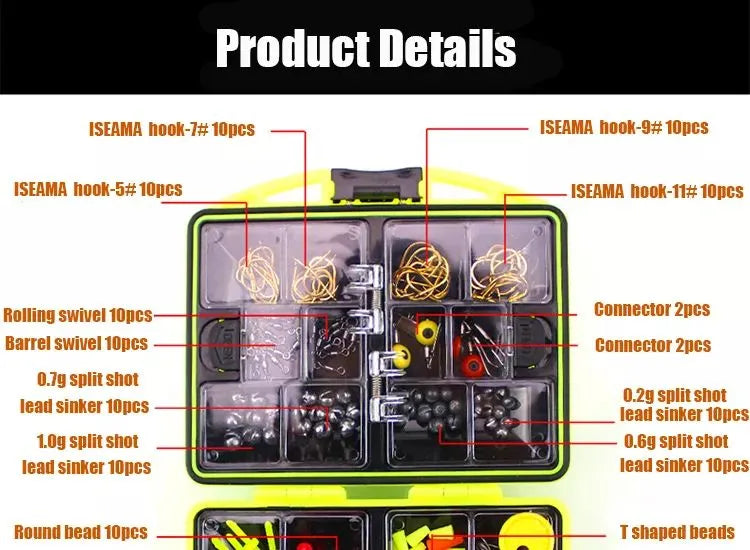 Fishing tackle box contents labeled.