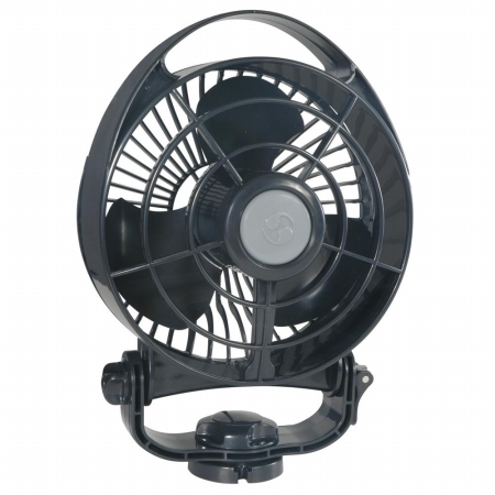 Caframo 748CA24BBX 24V Marine Fan in black, showcasing its compact design and 3-speed control features, ideal for enhancing airflow on boats.