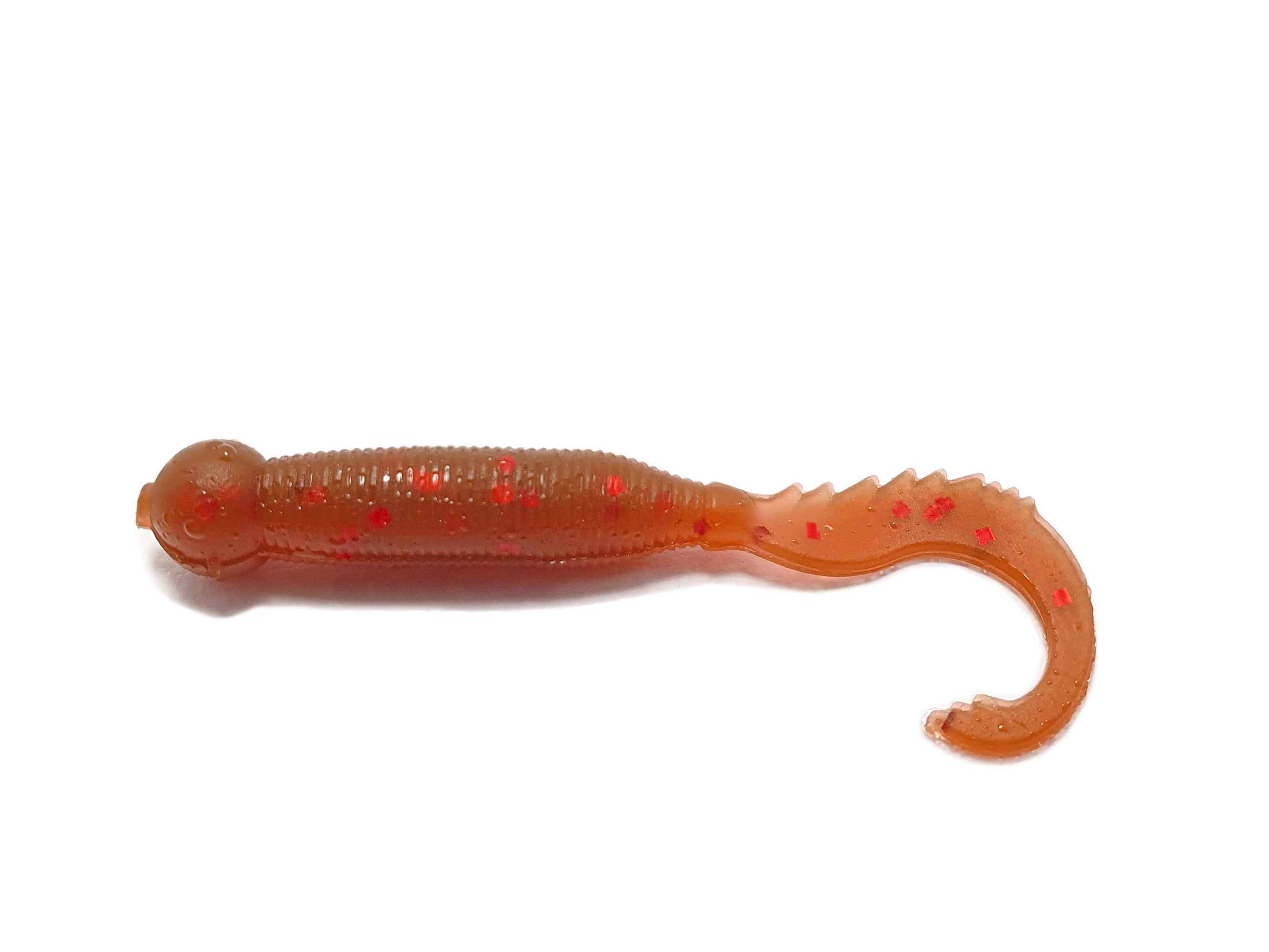 Drago Boost 2-inch twister bait in vibrant colors, showcasing its thickened tail and soft silicone texture, ideal for attracting predatory fish.