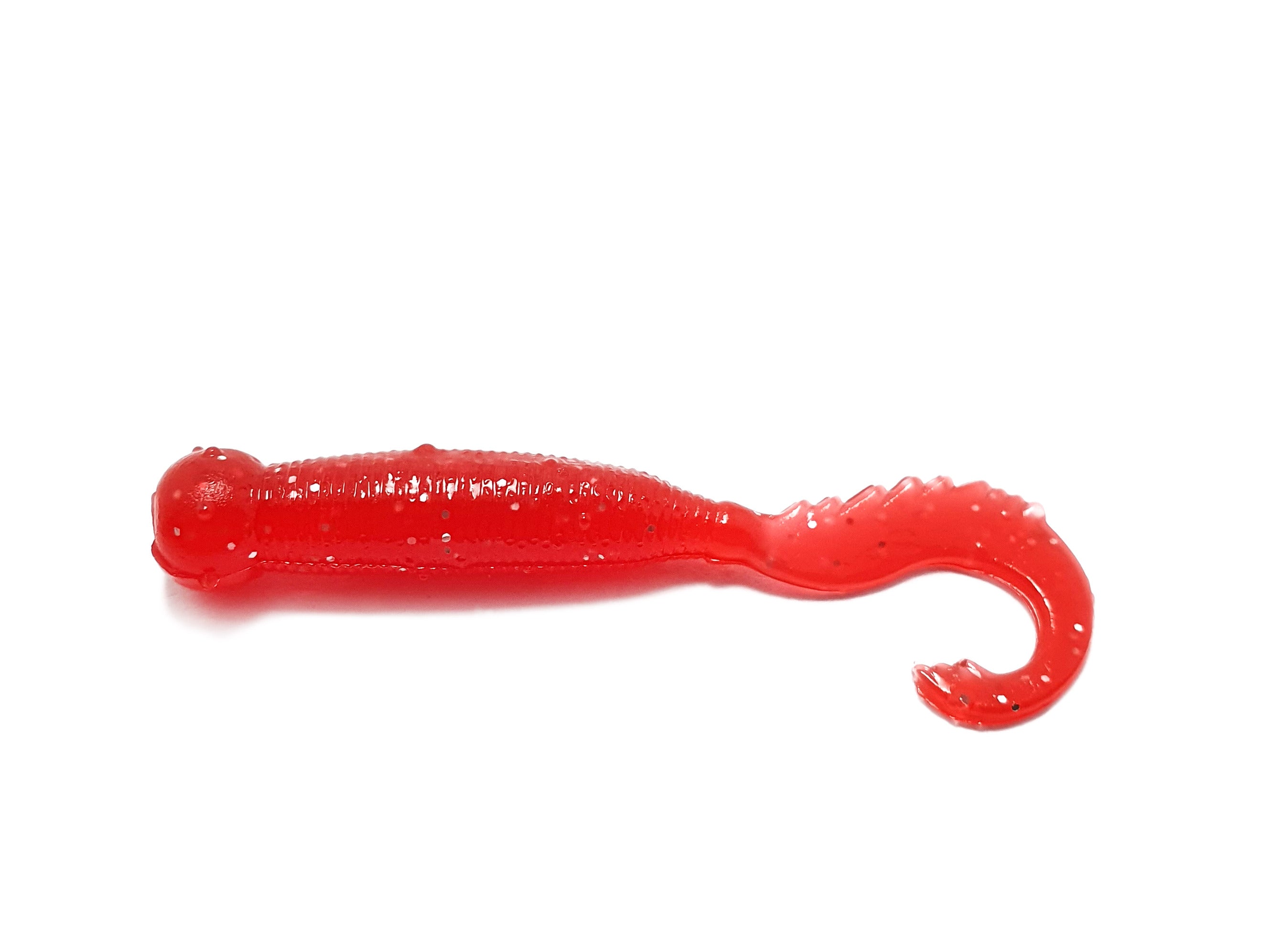 Drago Boost 2-inch twister bait in vibrant colors, showcasing its thickened tail and soft silicone texture, ideal for attracting predatory fish.