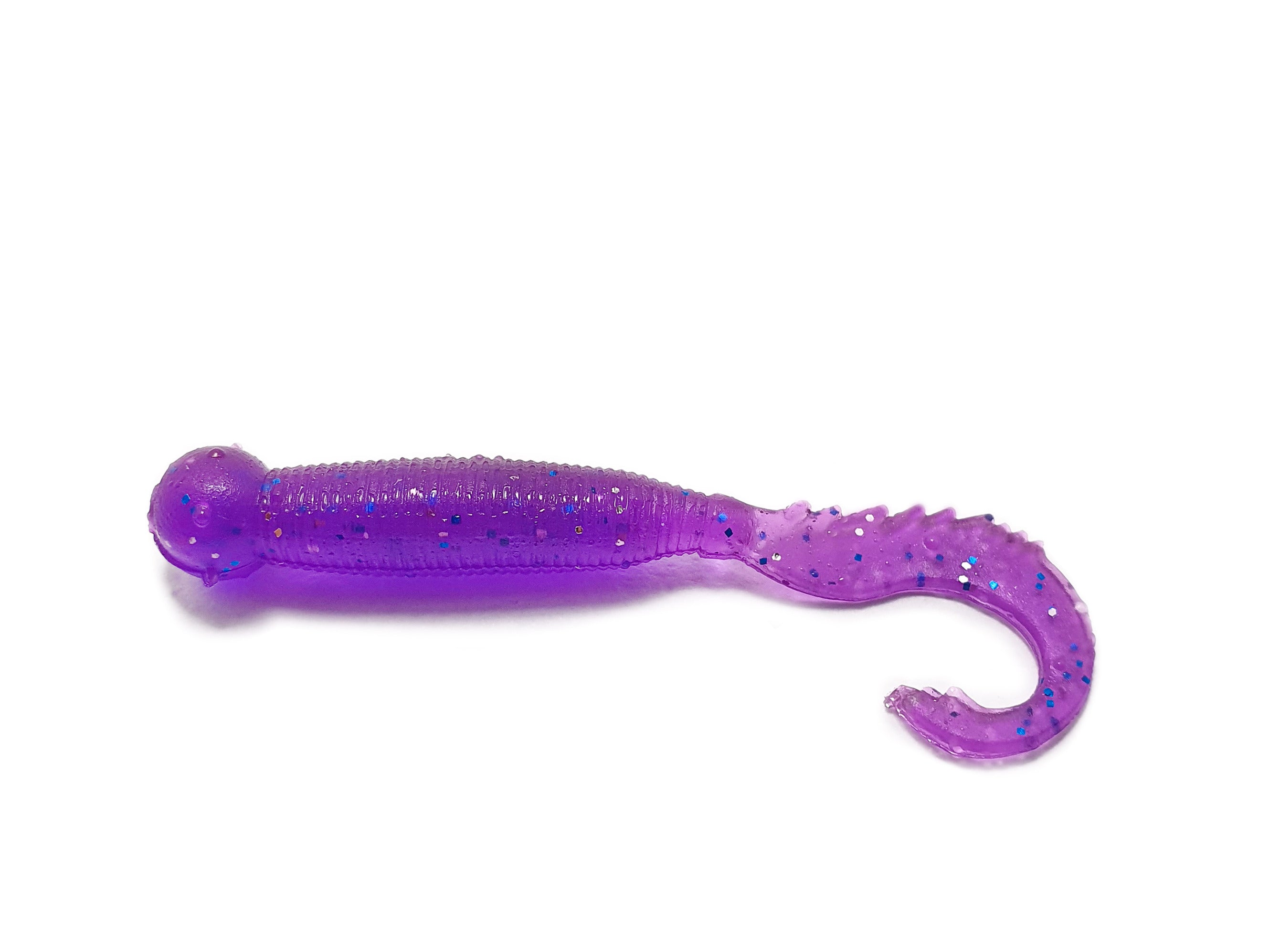 Drago Boost 2-inch twister bait in vibrant colors, showcasing its thickened tail and soft silicone texture, ideal for attracting predatory fish.