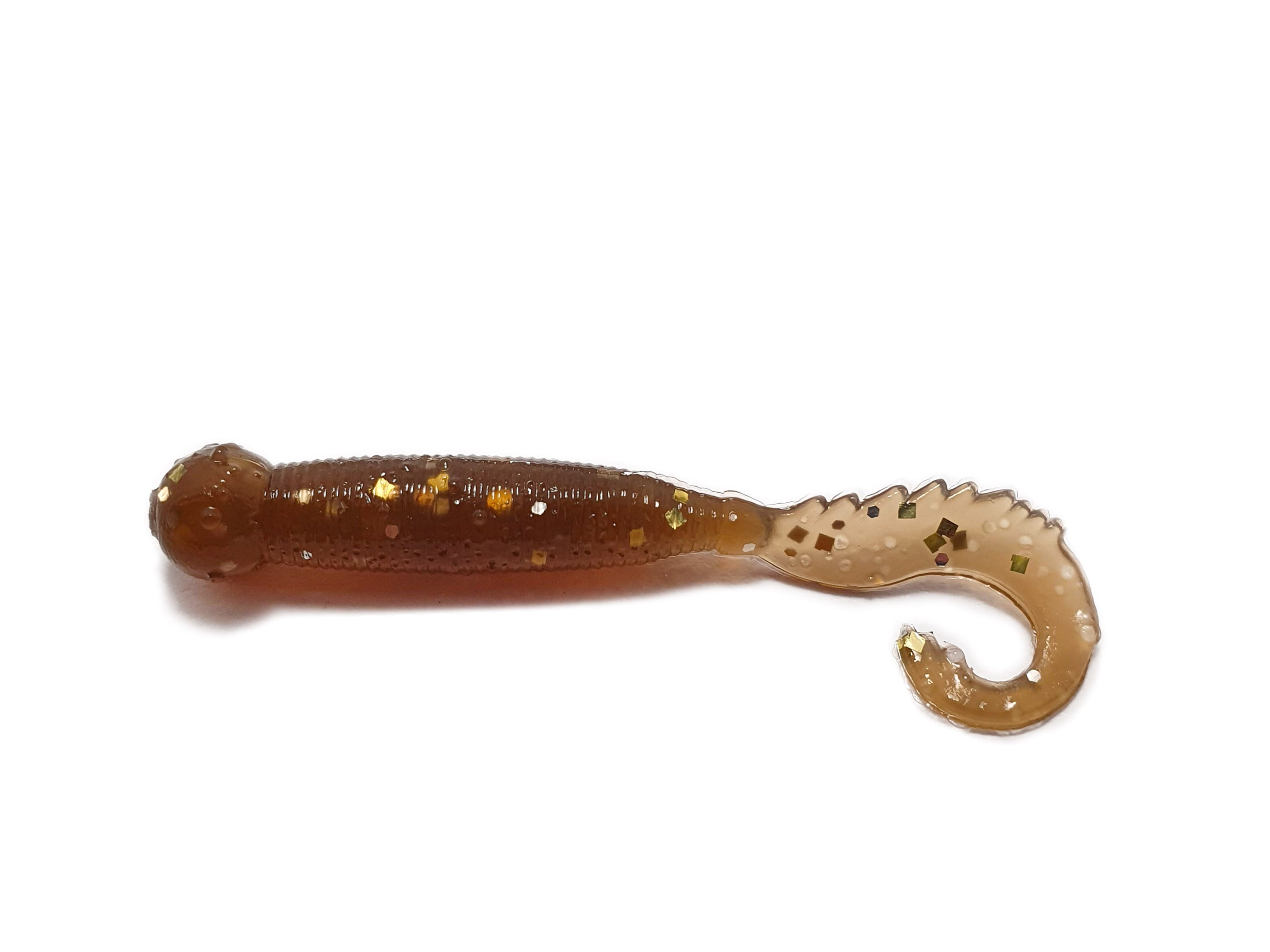 Drago Boost 2-inch twister bait in vibrant colors, showcasing its thickened tail and soft silicone texture, ideal for attracting predatory fish.