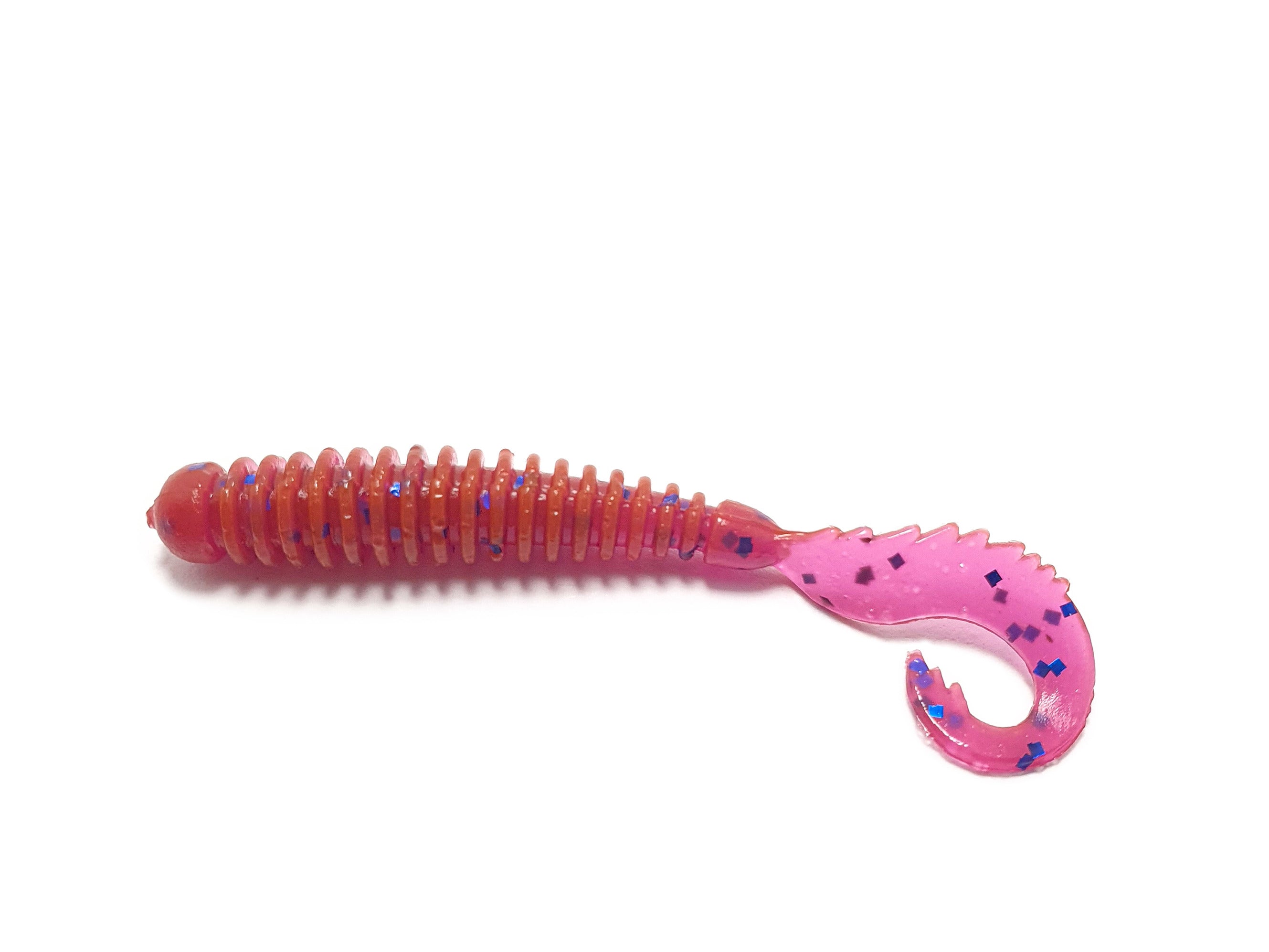 G. Drago Floating 2.5'' twister bait in a pack, showcasing its ribbed body and vibrant color, designed for effective fishing.