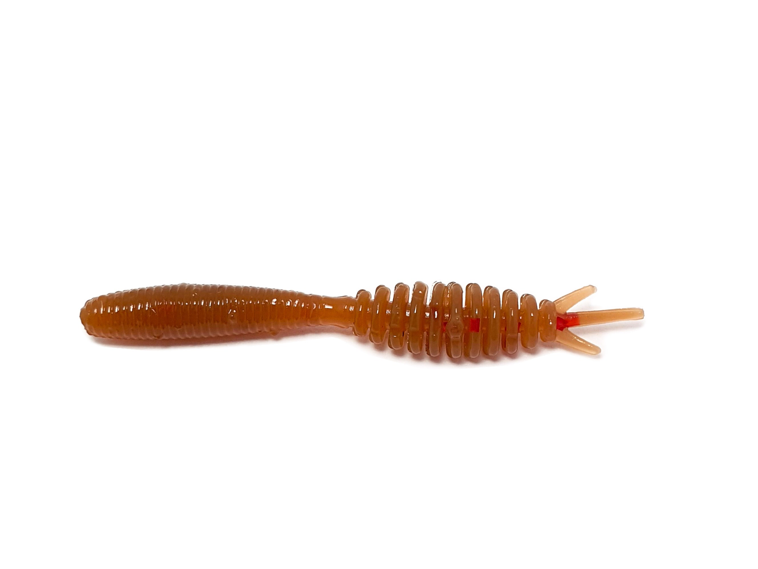 Maggot Floating 1.5'' silicone fishing bait in a pack, designed for perch fishing with a realistic larva appearance and crustacean scent.