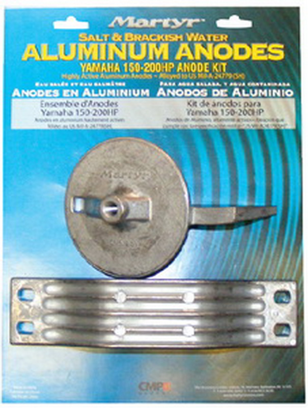 Martyr Anodes 200250KITM Yamaha 200-250 HP Anode Kit featuring magnesium anodes and stainless steel hardware for corrosion protection.