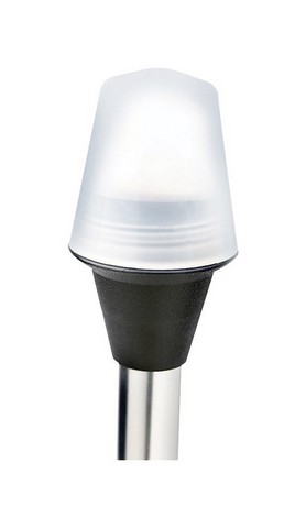 Seachoice LED All-Round Light mounted on a boat, showcasing its aluminum tubing and bright illumination.