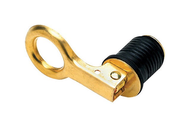 Seachoice Products 18871 Brass Drain Plug, 1.25 inches, featuring rugged construction and CAM action for easy installation.