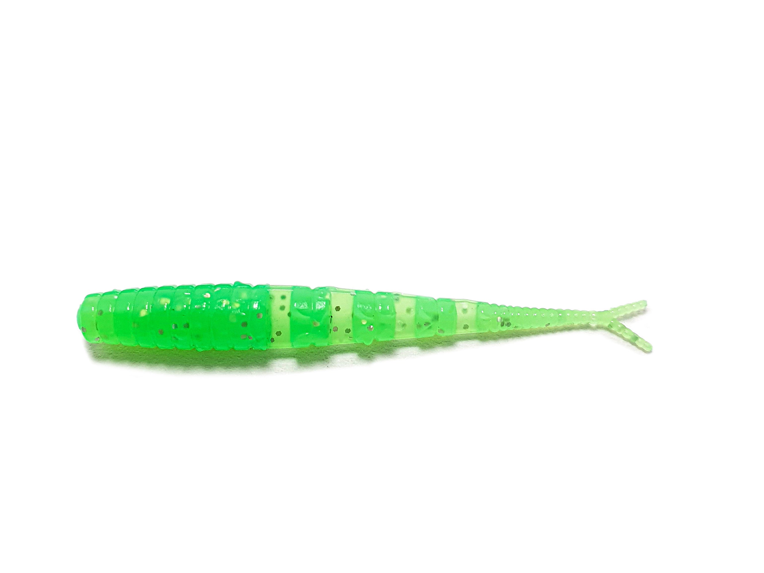 A pack of Snake Tongue Boost 2'' fishing baits featuring a forked tail design, resembling a snake's tongue, in vibrant colors for attracting fish.