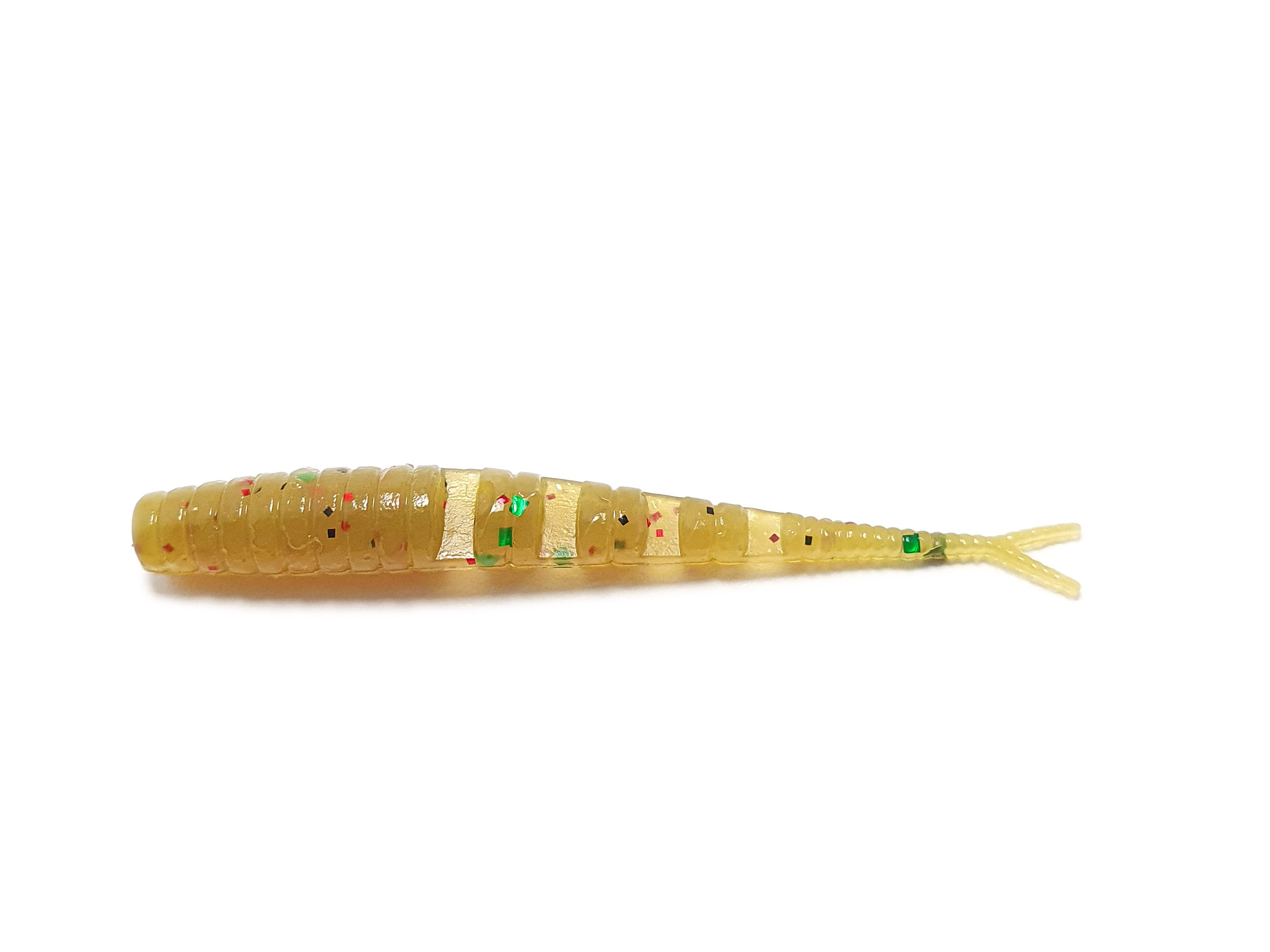 A pack of Snake Tongue Boost 2'' fishing baits featuring a forked tail design, resembling a snake's tongue, in vibrant colors for attracting fish.