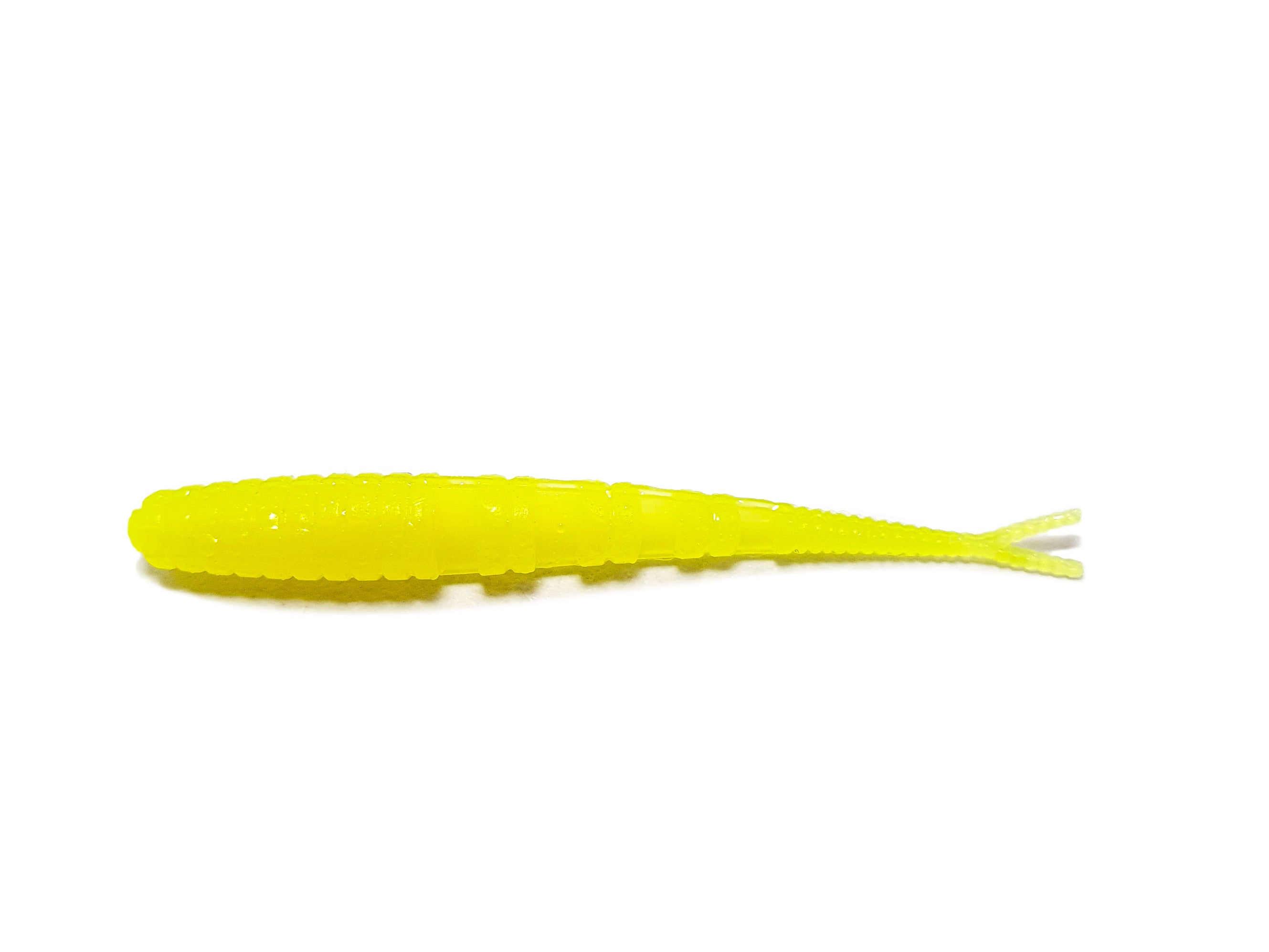 A pack of Snake Tongue Boost 2'' fishing baits featuring a forked tail design, resembling a snake's tongue, in vibrant colors for attracting fish.