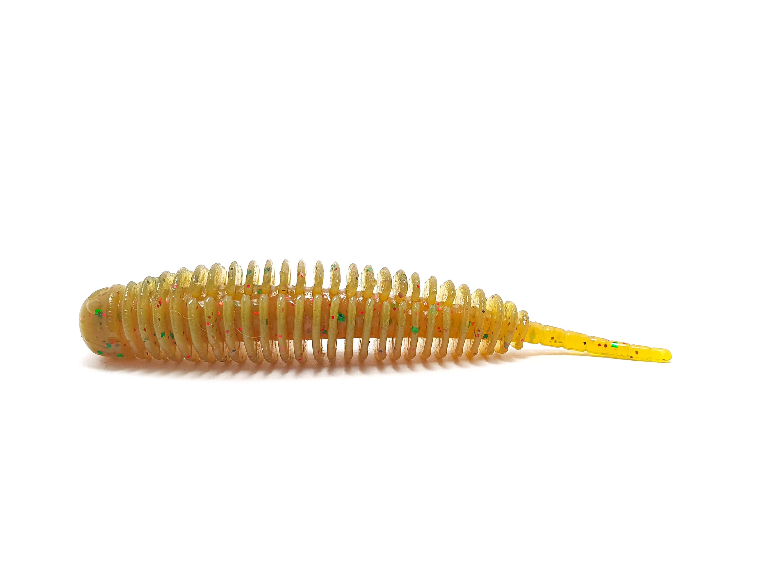 Twist Boost 2.5'' fishing lure in a pack of 6, showcasing its realistic roundworm design and vibrant color.