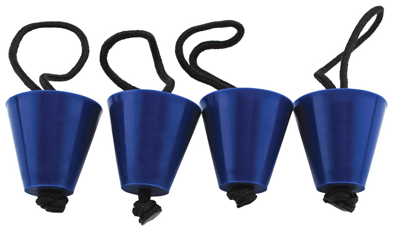 Yakgear 8796476 Rubber Scupper Plugs in blue, designed to seal scupper holes in sit-on-top kayaks, made from durable rubber material.