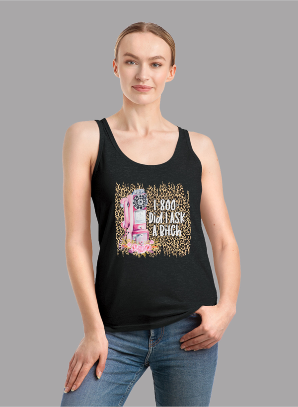 1-800-Did Women Tank Top in a stylish racer back design, showcasing its curved back hem and Neoteric™ fabric.