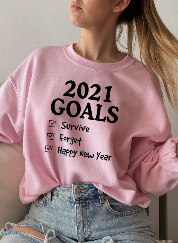 2021 Goals Sweat Shirt featuring a cozy cotton/poly fleece blend with adjustable cuffs, showcasing unique designs by top artists.