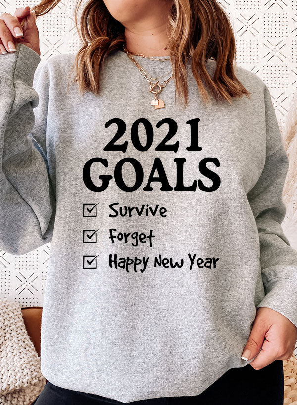 2021 Goals Sweat Shirt featuring a cozy cotton/poly fleece blend with adjustable cuffs, showcasing unique designs by top artists.