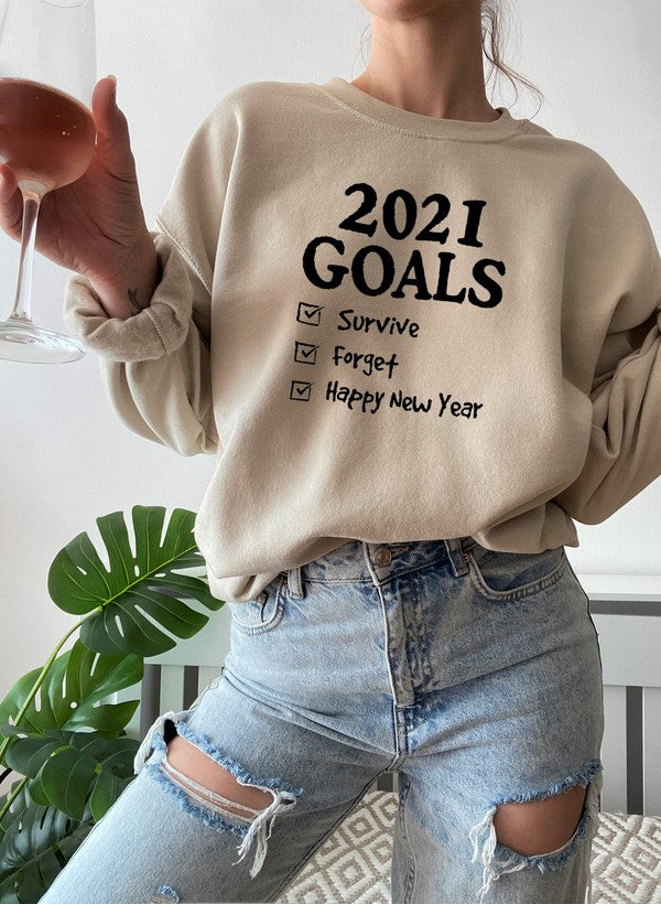 2021 Goals Sweat Shirt featuring a cozy cotton/poly fleece blend with adjustable cuffs, showcasing unique designs by top artists.