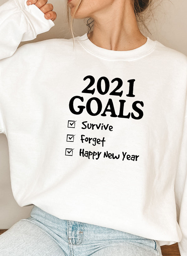 2021 Goals Sweat Shirt featuring a cozy cotton/poly fleece blend with adjustable cuffs, showcasing unique designs by top artists.