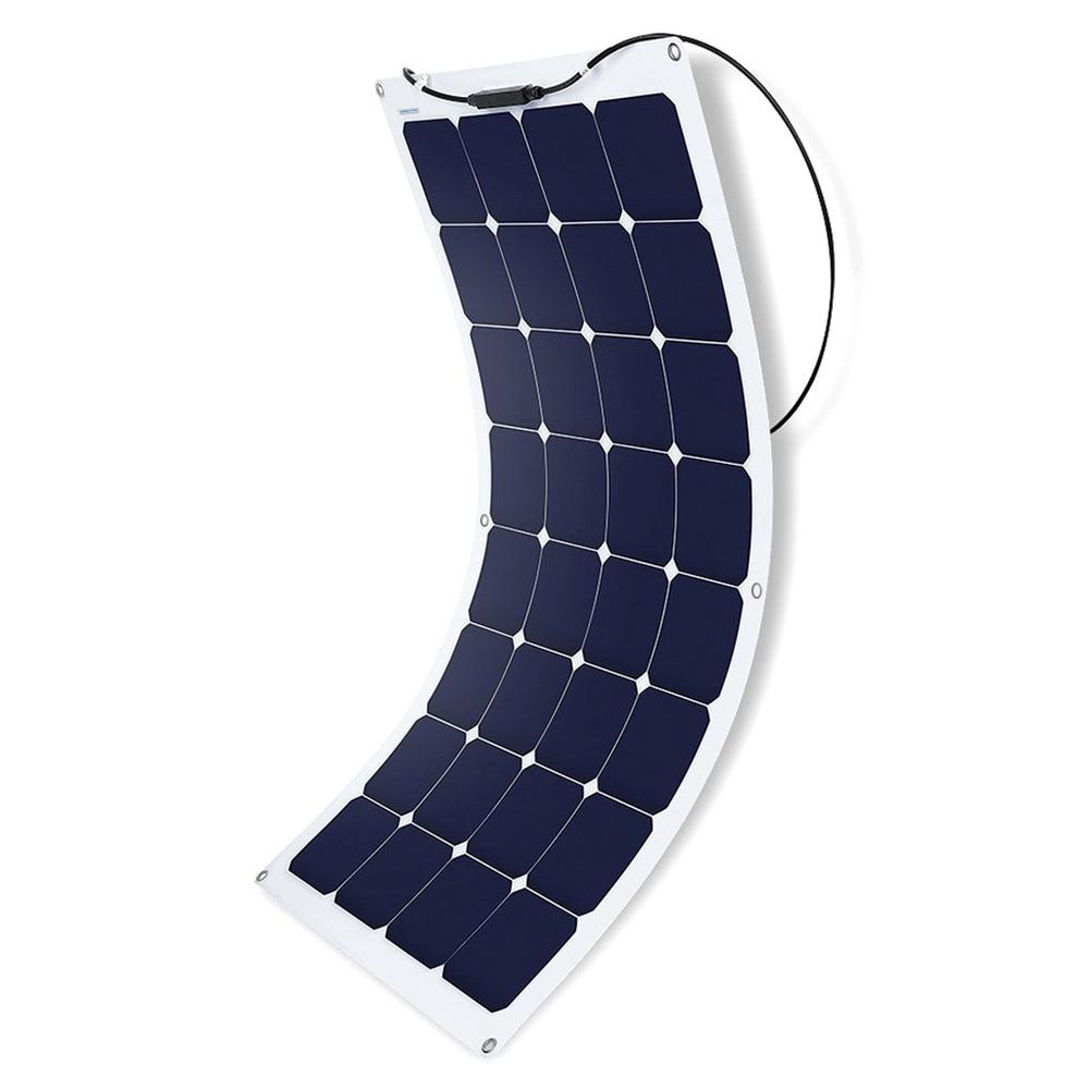 ACOPOWER 110 Watt Flexible Solar Panel showcasing its lightweight design and flexible structure, ideal for various applications like RVs and boats.