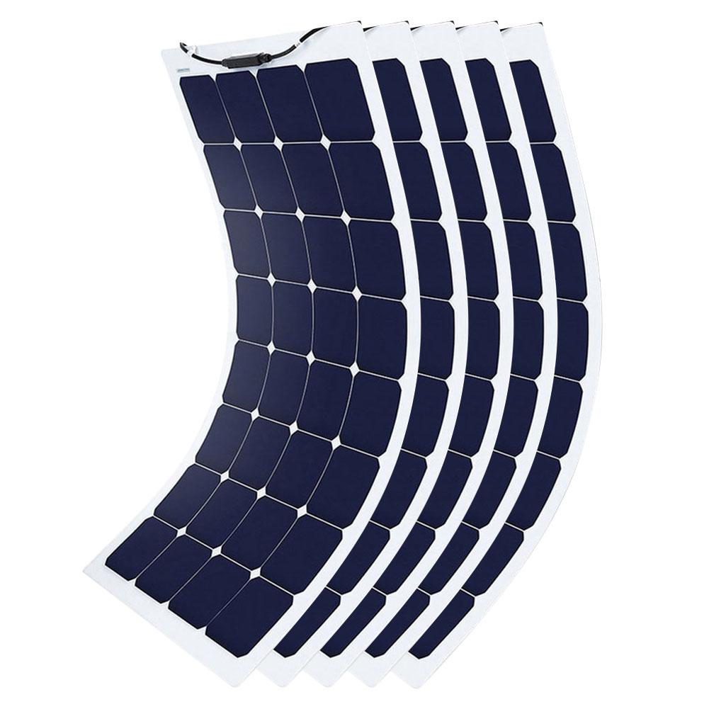 ACOPOWER 110 Watt Flexible Solar Panel showcasing its lightweight design and flexible structure, ideal for various applications like RVs and boats.