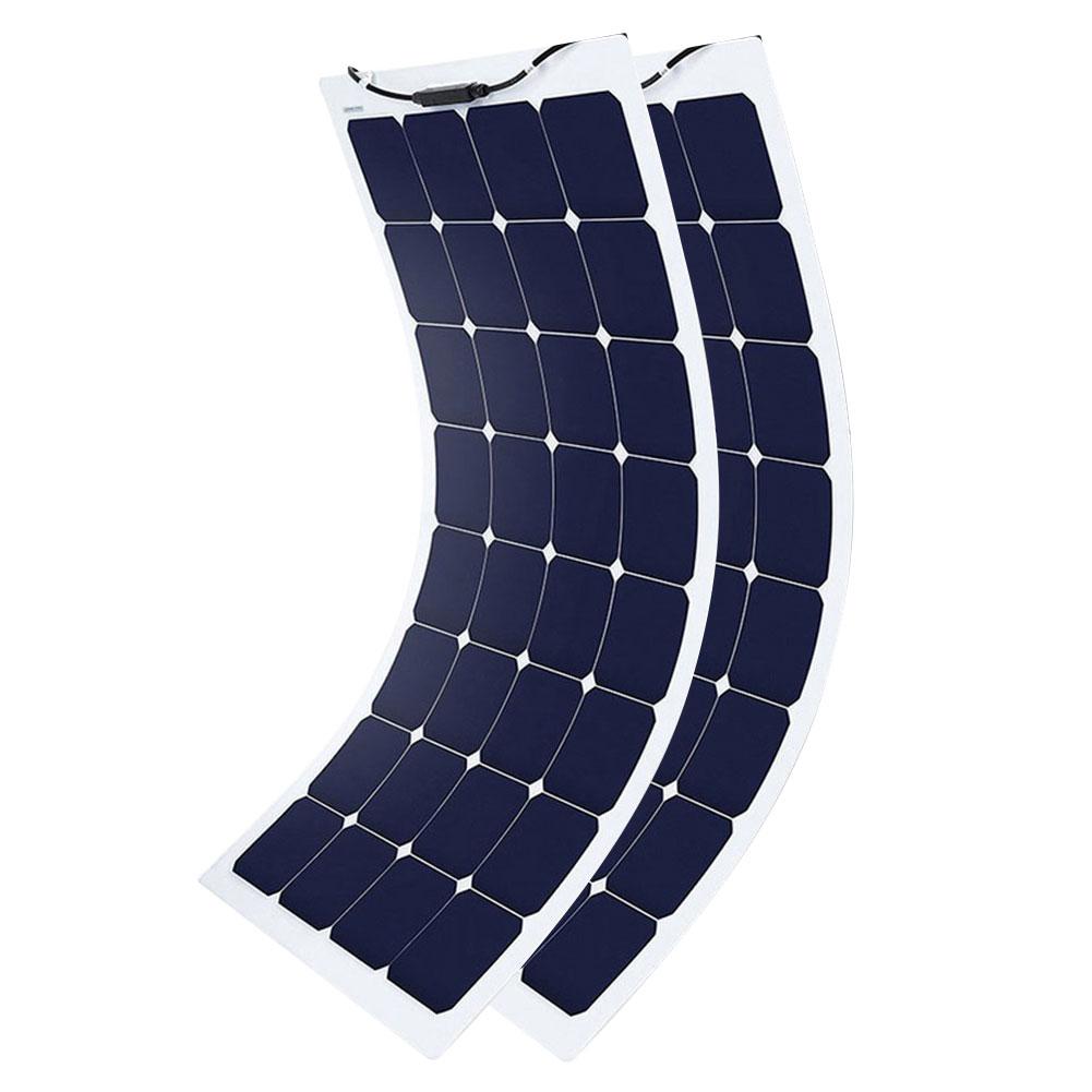 ACOPOWER 110 Watt Flexible Solar Panel showcasing its lightweight design and flexible structure, ideal for various applications like RVs and boats.