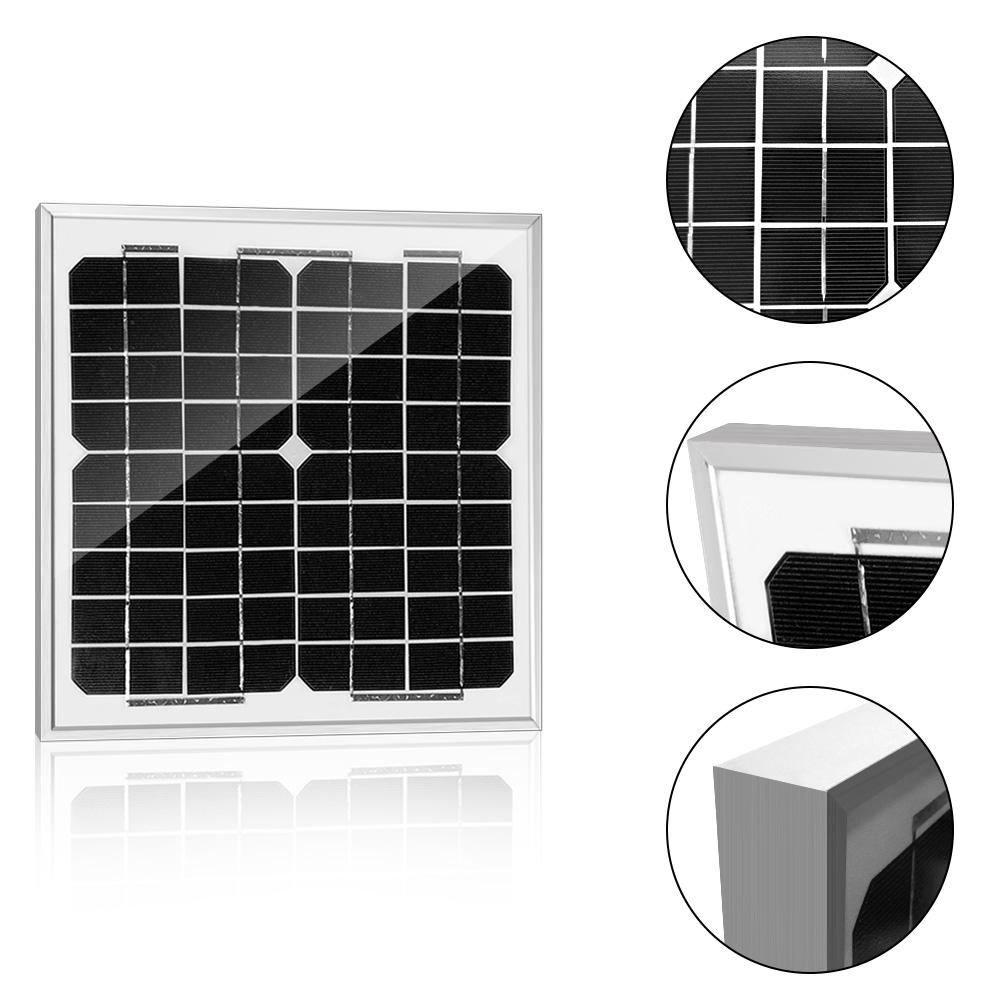 ACOPOWER 10W Mono Solar Panel designed for 12V battery charging, featuring a compact design with pre-drilled holes for easy installation.