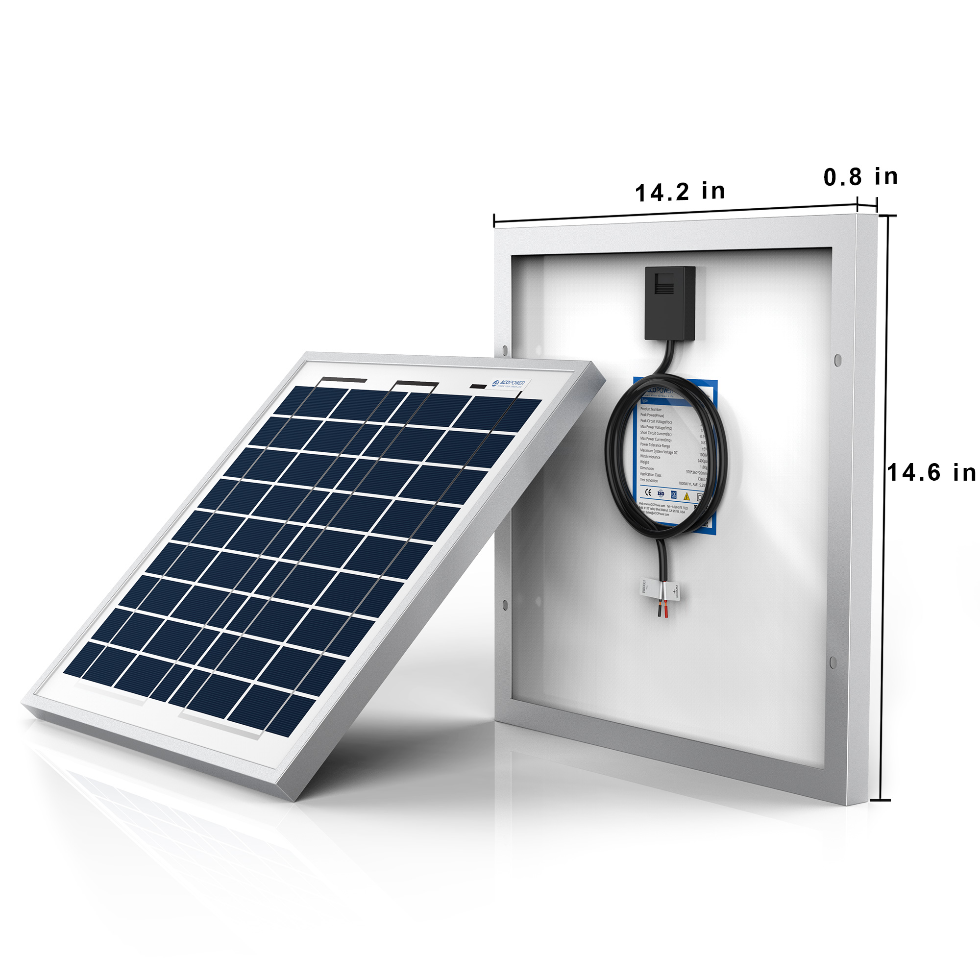 ACOPower 15W Polycrystalline Solar Panel designed for 12V battery charging, showcasing its compact size and durable construction for outdoor use.