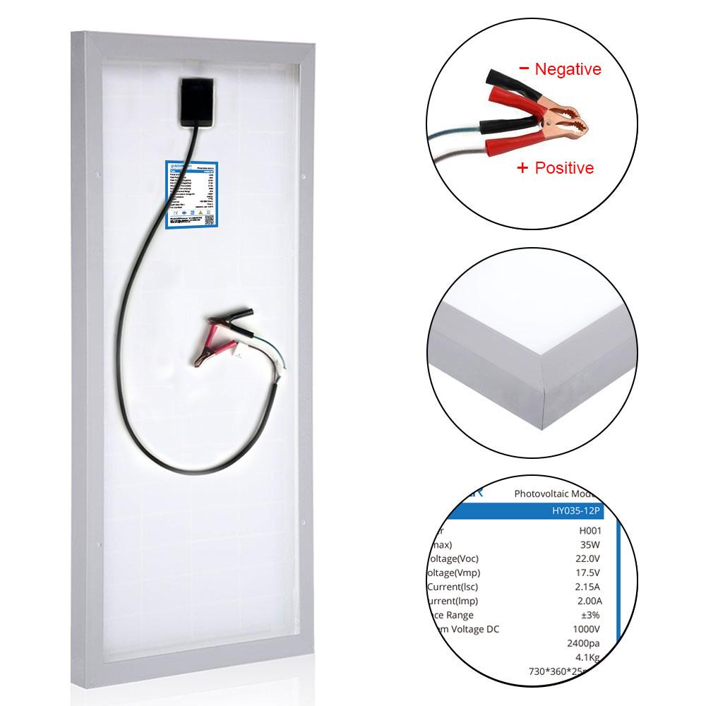 ACOPower 35 Watts Polycrystalline Solar Panel Module, compact and efficient for off-grid applications.