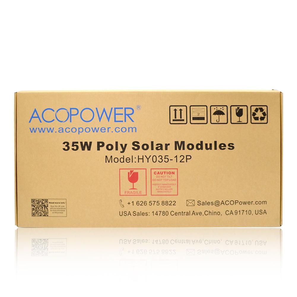 ACOPower 35 Watts Polycrystalline Solar Panel Module, compact and efficient for off-grid applications.