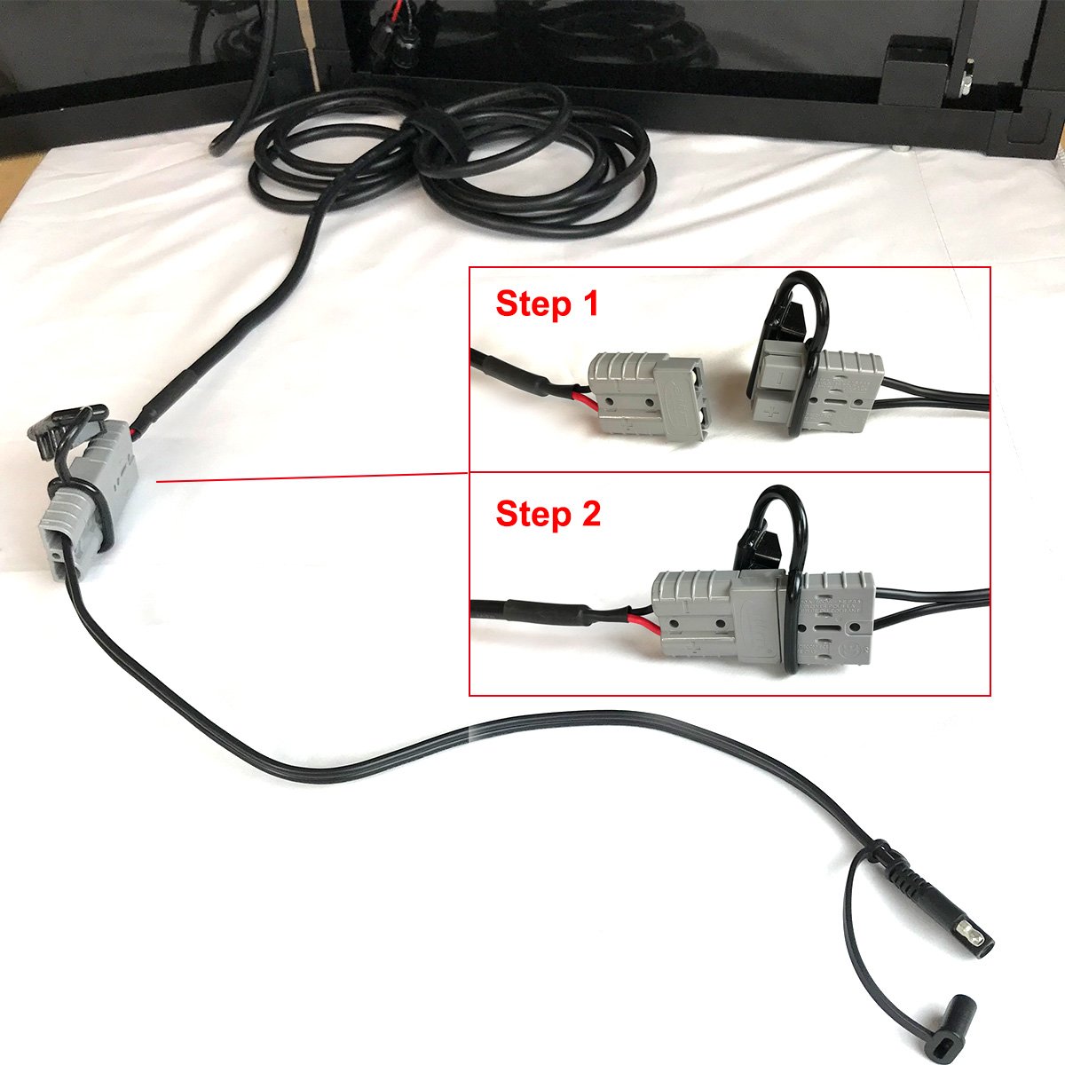 ACOPOWER SAE to Anderson Adapter with 20-inch length and 12AWG wire, featuring quick disconnect Anderson and SAE connectors for solar panel connections.