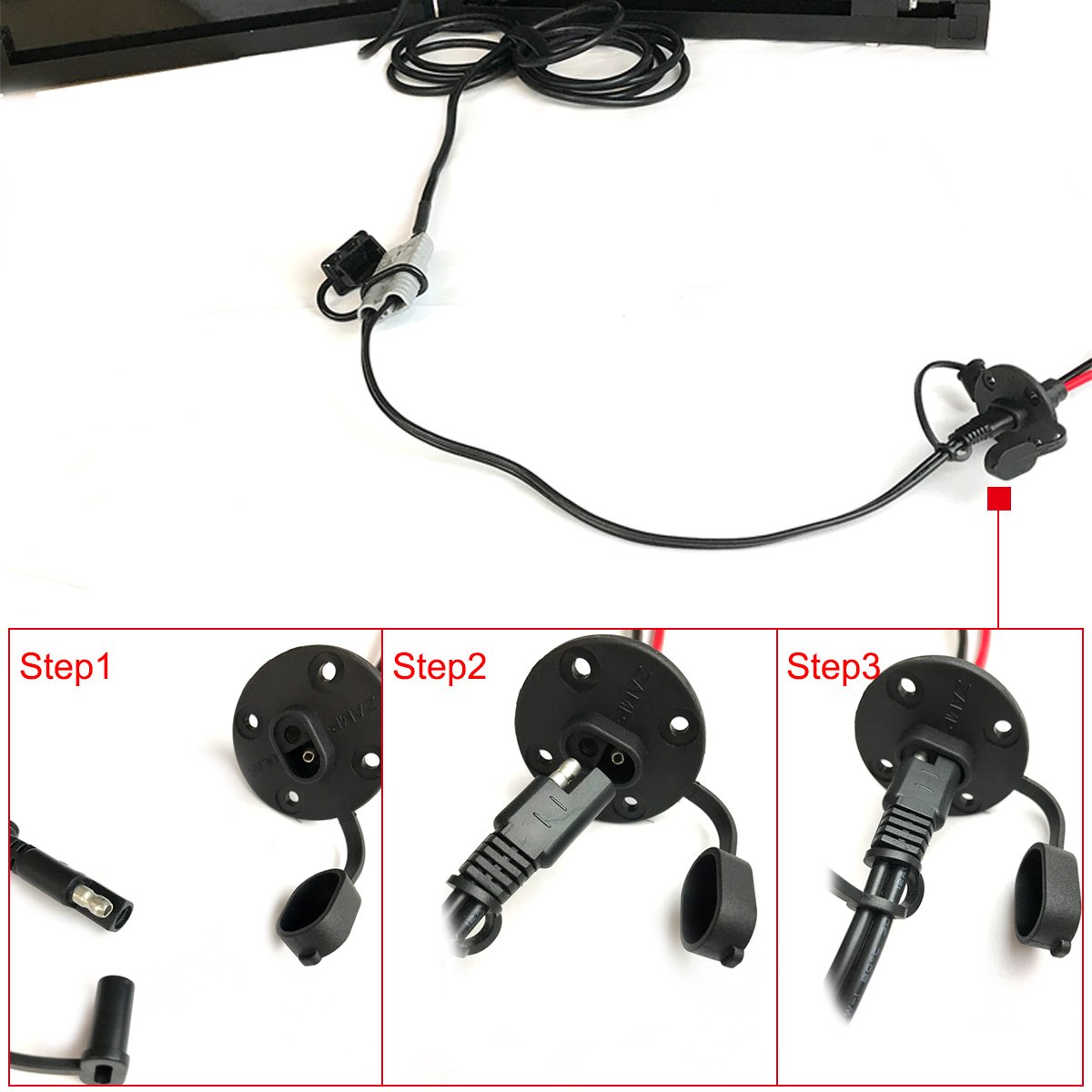 ACOPOWER SAE to Anderson Adapter with 20-inch length and 12AWG wire, featuring quick disconnect Anderson and SAE connectors for solar panel connections.