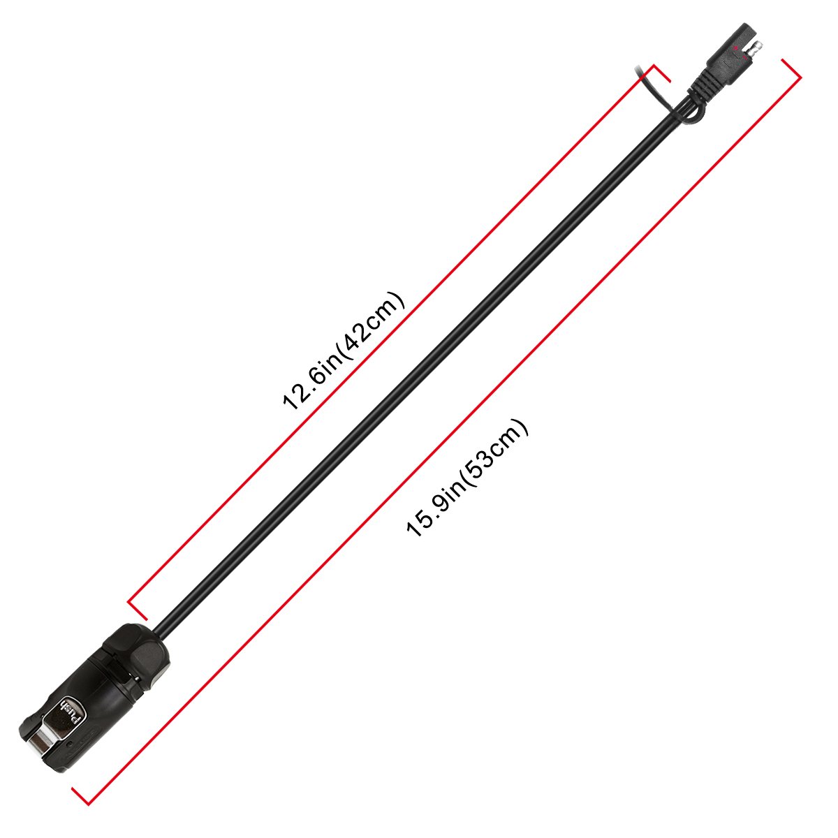 ACOPOWER SAE to Furrion Adapter, 16 inches long with SAE and Furrion 2 pin connectors, designed for outdoor use with IP65 waterproof rating.