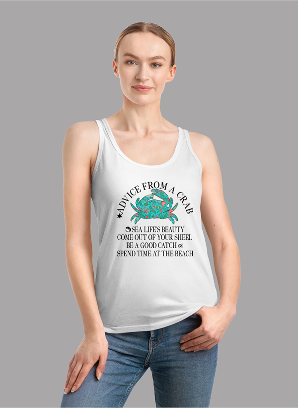 ADVICE FROM A CRAB Women Tank Top featuring a racer back design and curved hem, made from quick-drying Neoteric™ fabric.