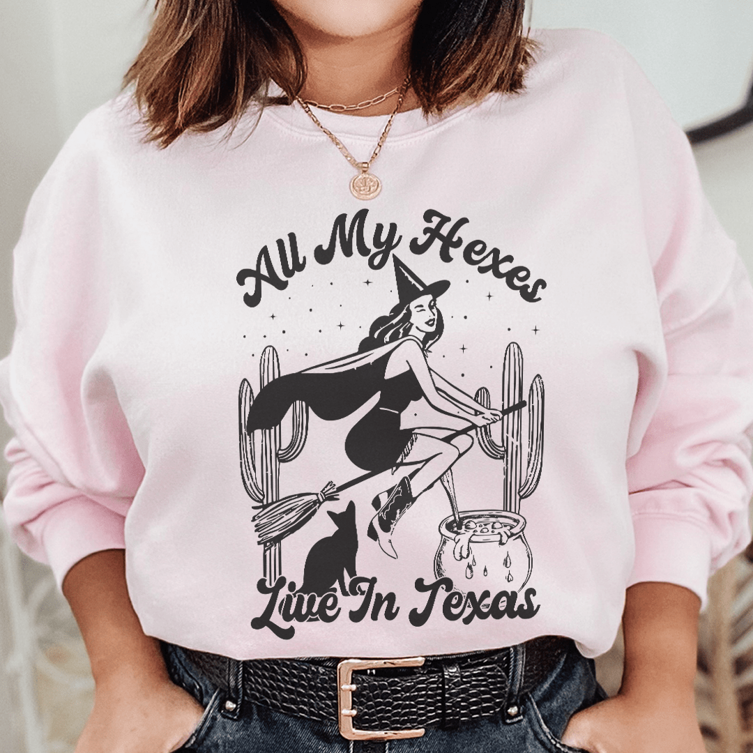 All My Hexas Live In Texas hoodie featuring a cozy fleece lining and adjustable cuffs, designed by top artists.