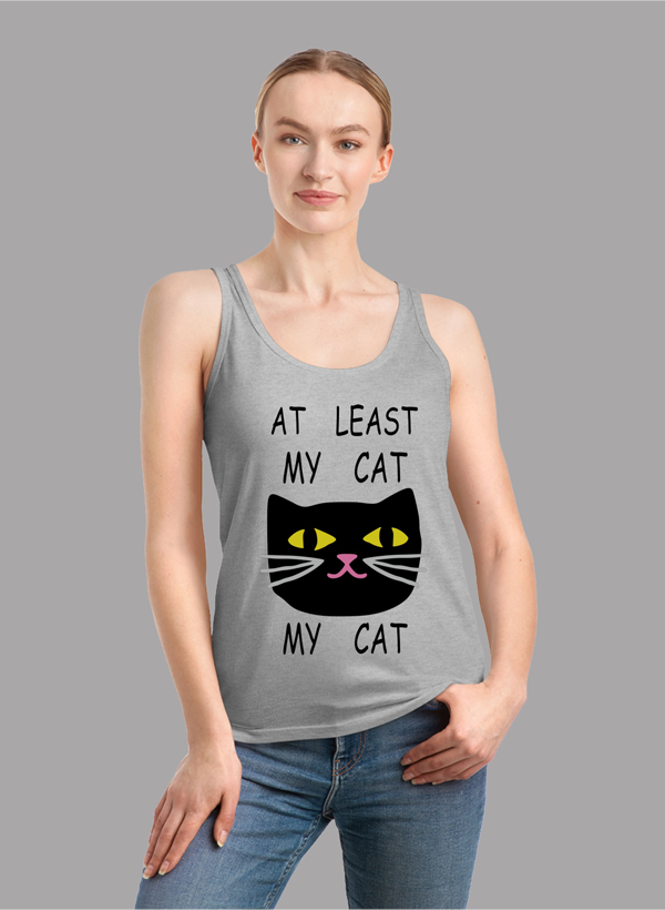 AT Least My Cat Women Tank Top featuring a racer back style and curved hem, made from quick-drying Neoteric fabric.