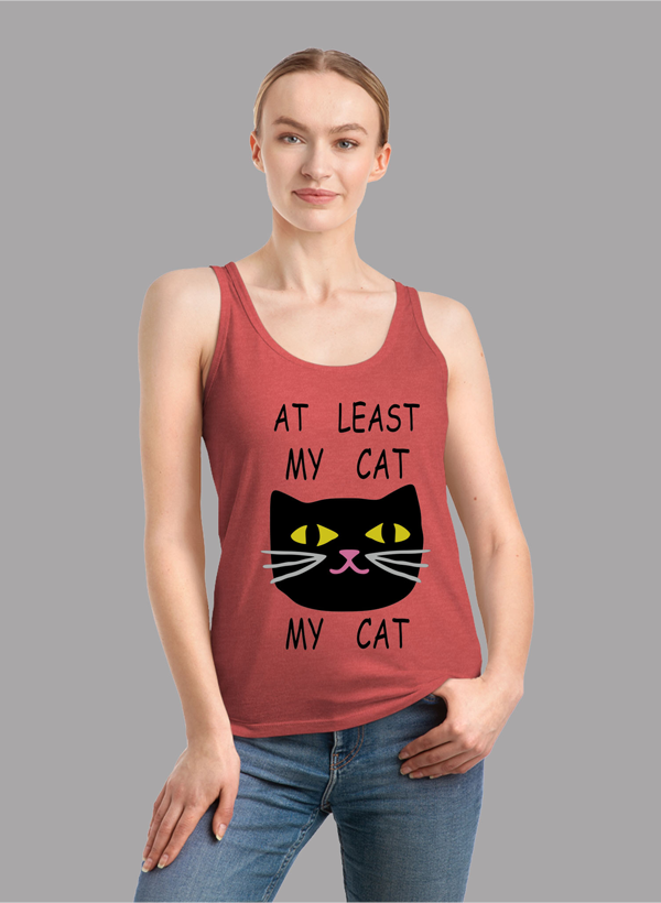 AT Least My Cat Women Tank Top featuring a racer back style and curved hem, made from quick-drying Neoteric fabric.