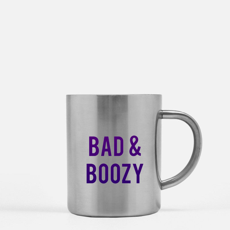 Bad And Boozy Gold & Silver Mug with elegant design and metallic finish, perfect for stylish sipping.