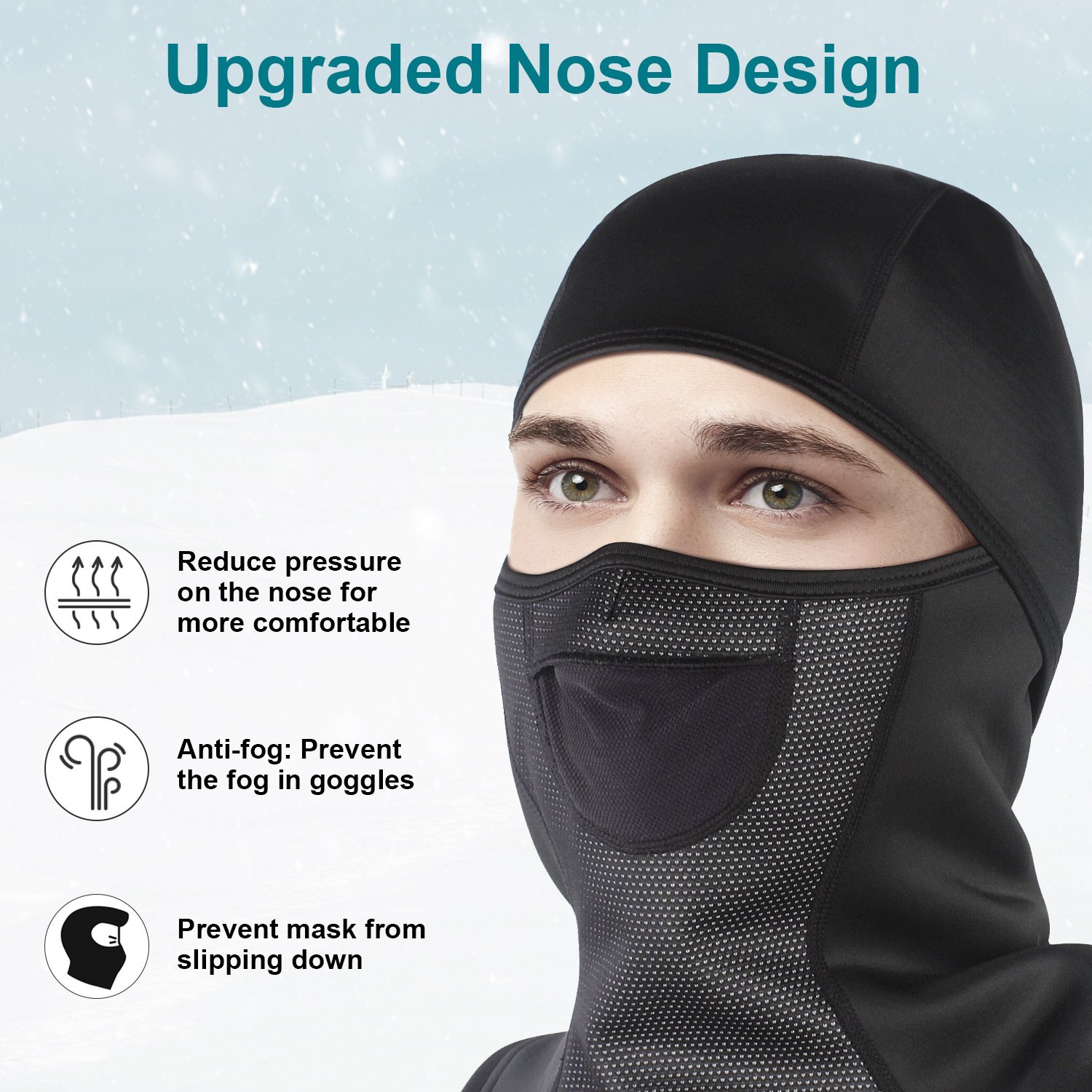 A black Balaclava Ski Mask designed for outdoor activities, providing full face coverage and warmth against cold weather.