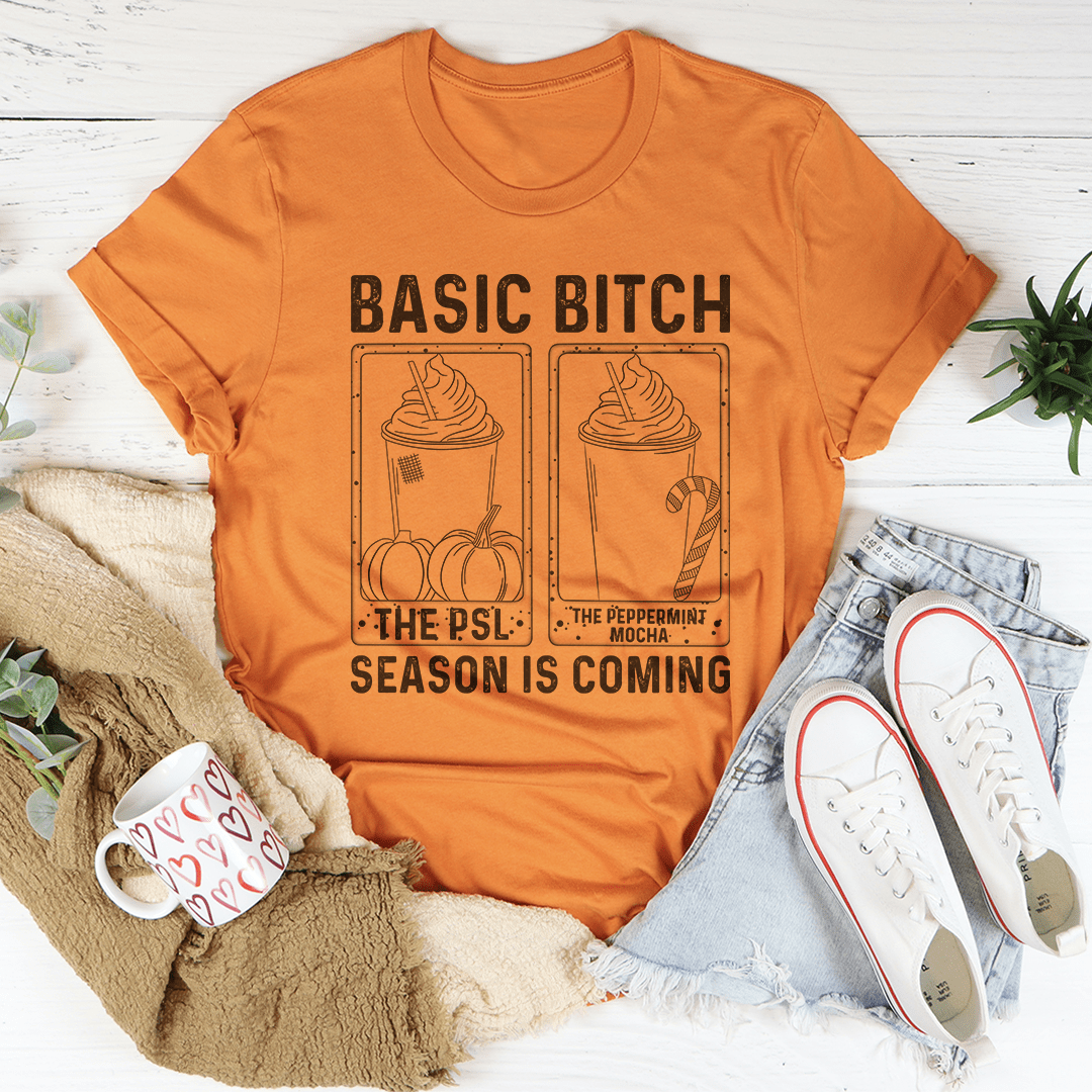 Basic B Season Is Coming T-Shirt in various colors, showcasing its soft fabric and durable stitching.