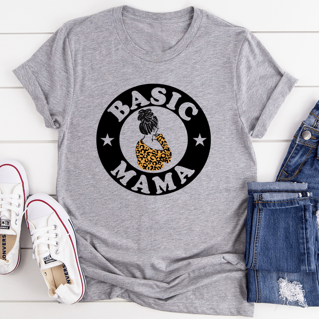 Basic Mama Tee made of soft ring-spun cotton, featuring double stitching for durability, available in various sizes.