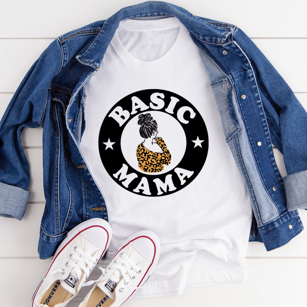 Basic Mama Tee made of soft ring-spun cotton, featuring double stitching for durability, available in various sizes.