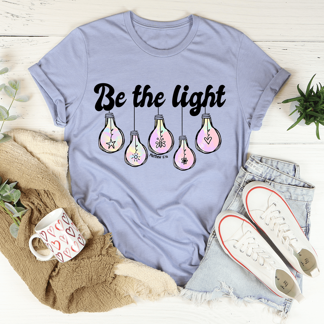 Be The Light Matthew 5:14 T-Shirt made of soft cotton, featuring double stitching for durability and an inspirational design.